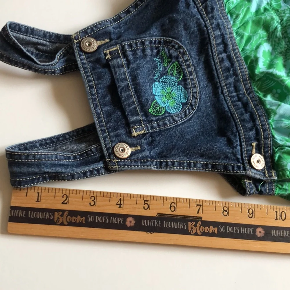 Oshkosh Denim Dress Hawaiian Girls Denim Overall Dress with Tropical Dress